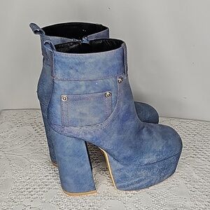 NWOT Yoki denim blue look pocket platform high ankle rave club boots sz 6